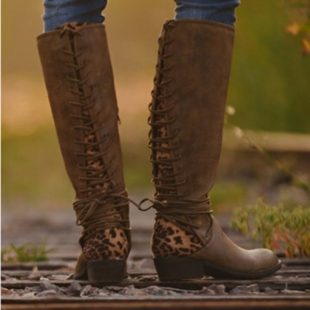 Cheeta print lace boots